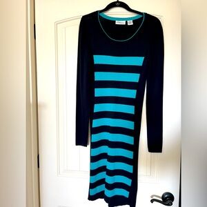 Allison Brittney long sleeve sweater dress, black and turquoise, size small